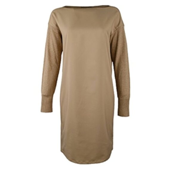 Lauren Ralph Lauren Farheen Twill-Front Mixed Media Sweater Dress in Tan Sz 3X - Picture 2 of 10